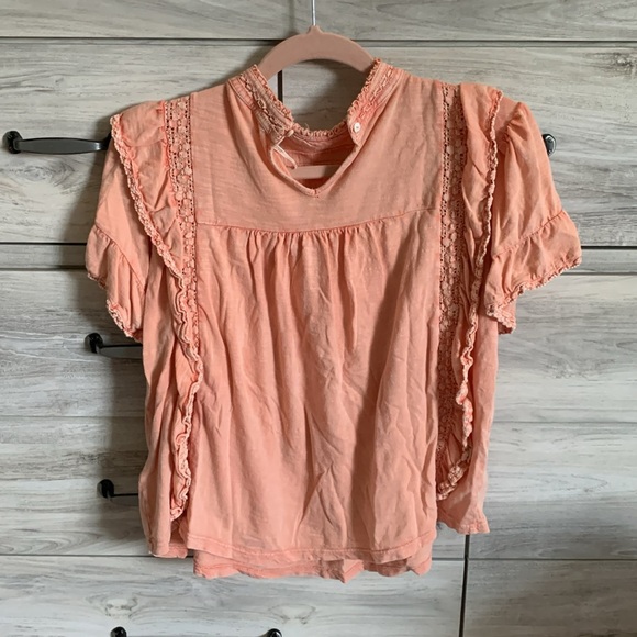 Free People peach flowy blouse short sleeve - Picture 2 of 4
